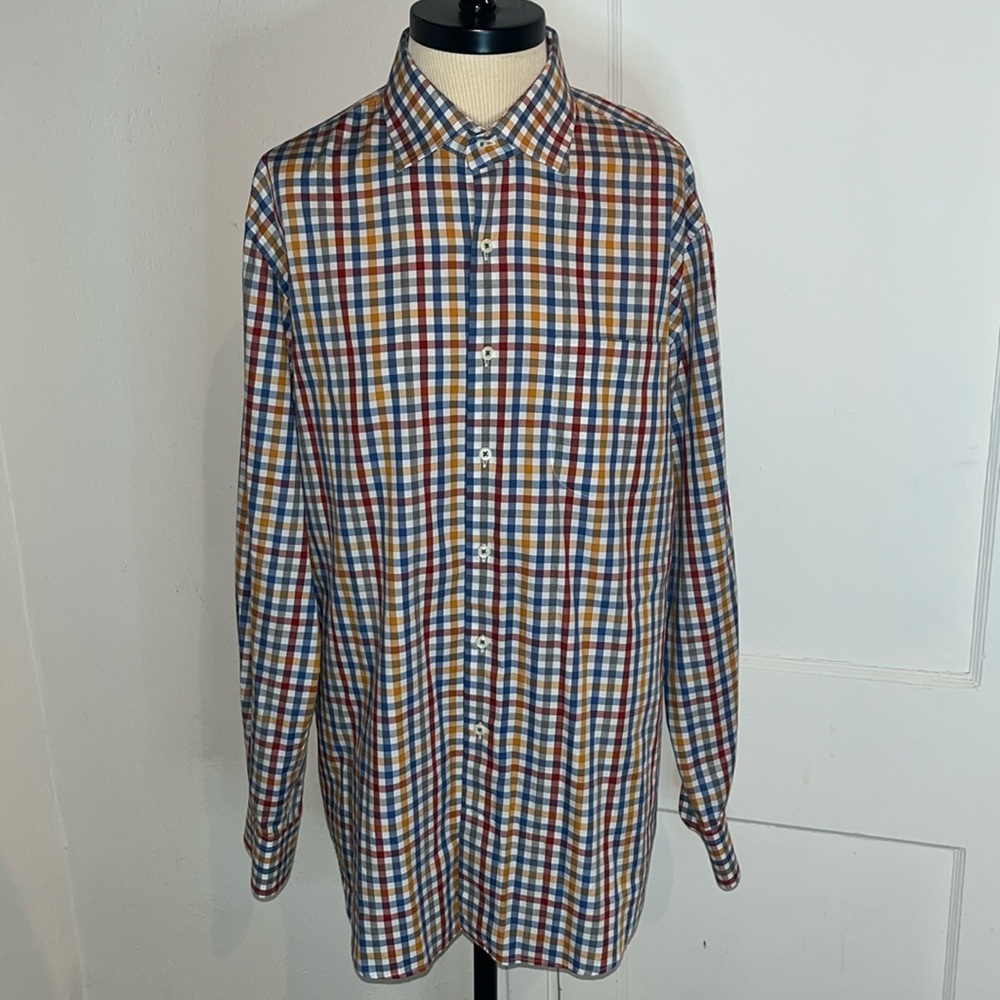 Peter Millar colorful plaid long sleeve button up dress shirt